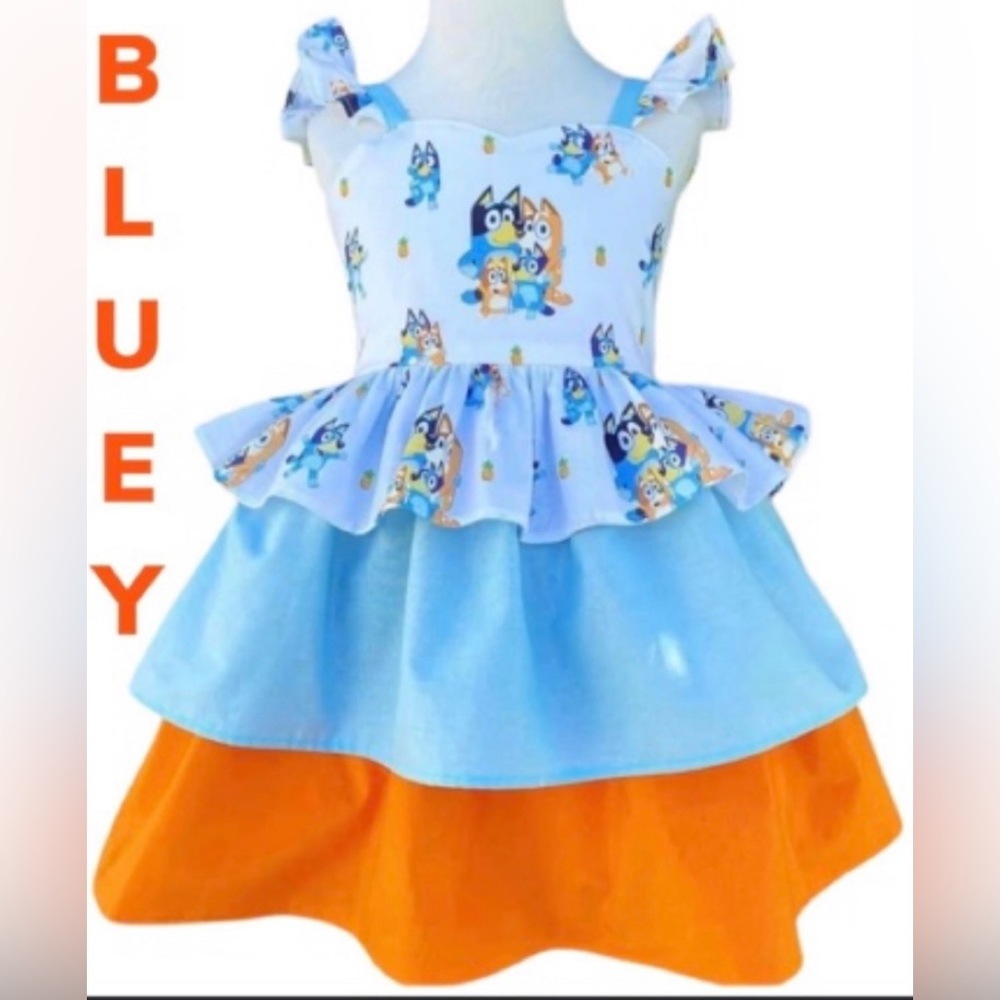 Nwt 3 Tier Ruffle Twirl Dress Bluey and Bingo